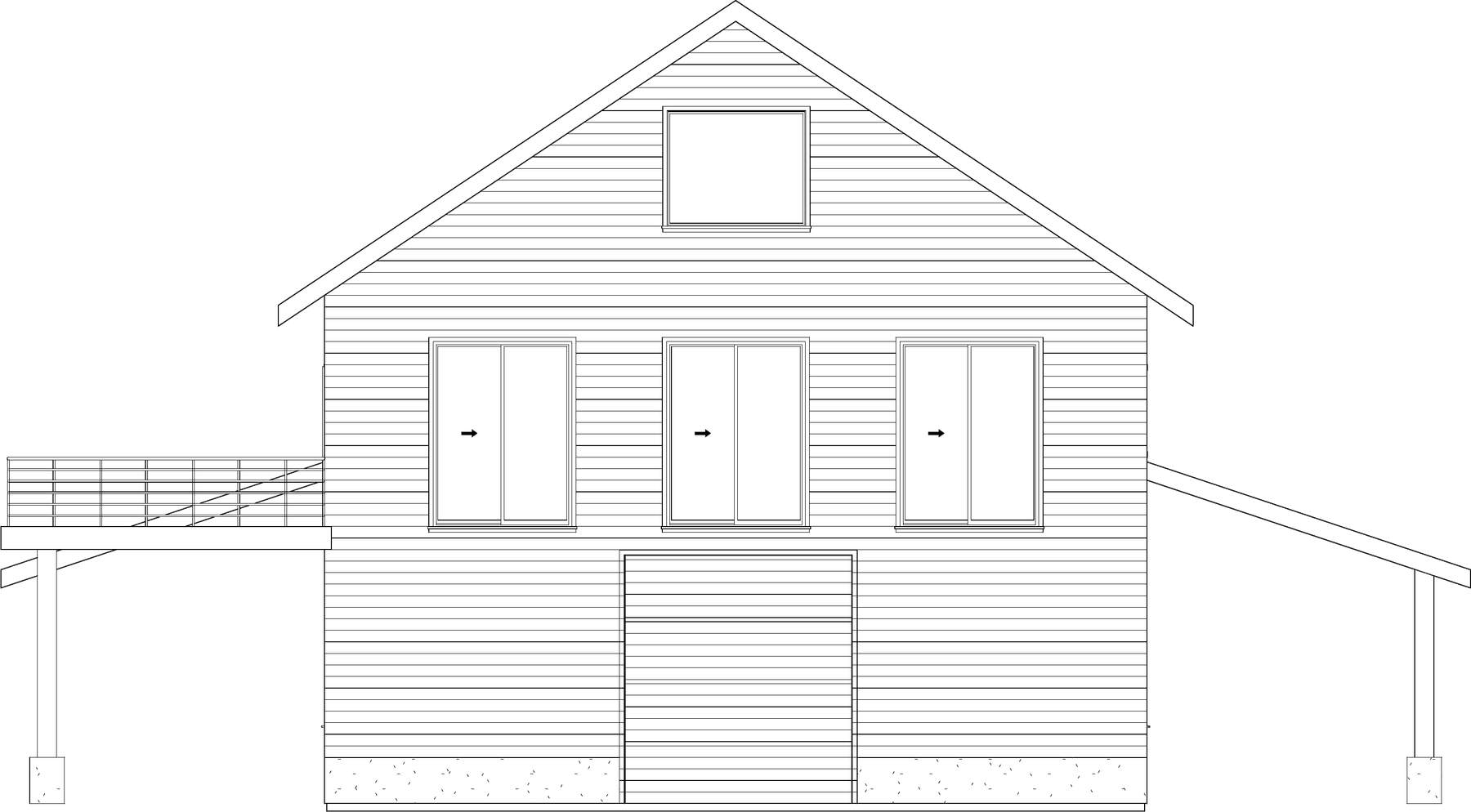 Elevation drawing of Barnes Barn, showing the gable end and ground floor barn doors.